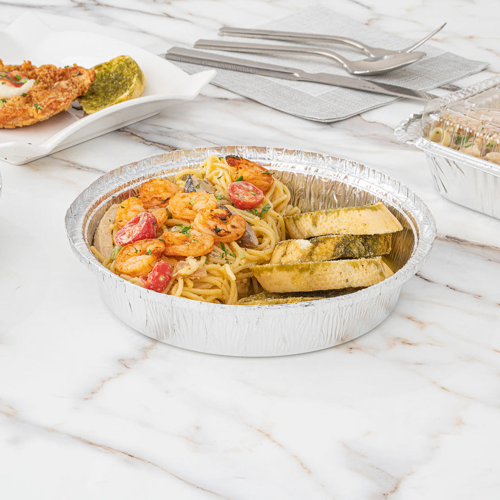 Foil Lux 36 oz Round Aluminum Take Out Pan - Heavy Weight - 8" x 8" x 2" - 100 count box