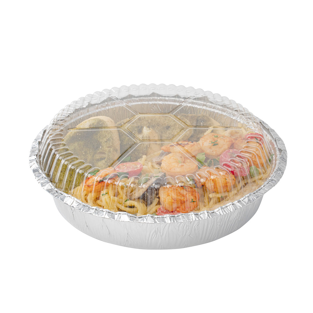 Foil Lux Round Clear Plastic Dome Lid - Fits 8" Take Out Pan - 100 count box