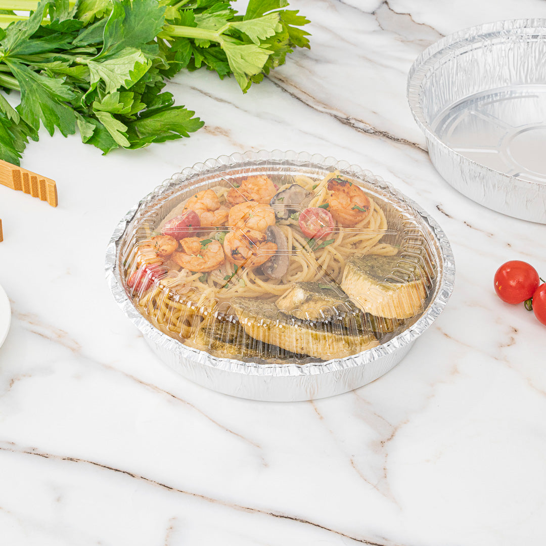 Foil Lux Round Clear Plastic Dome Lid - Fits 8" Take Out Pan - 100 count box