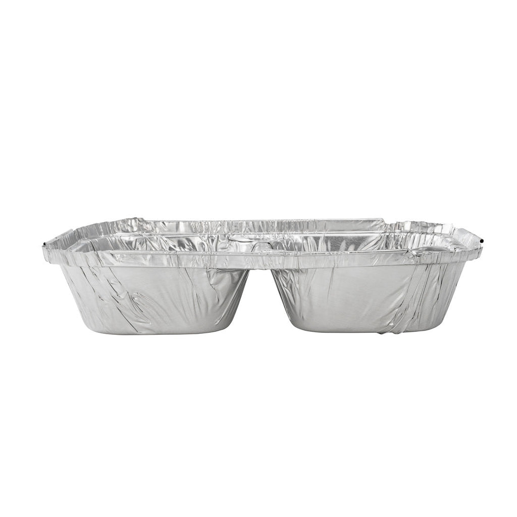 Foil Lux 23 oz Rectangle Silver Aluminum Take Out Tray - 3-Compartment - 8 1/2" x 6 1/2" x 1 3/4" - 100 count box