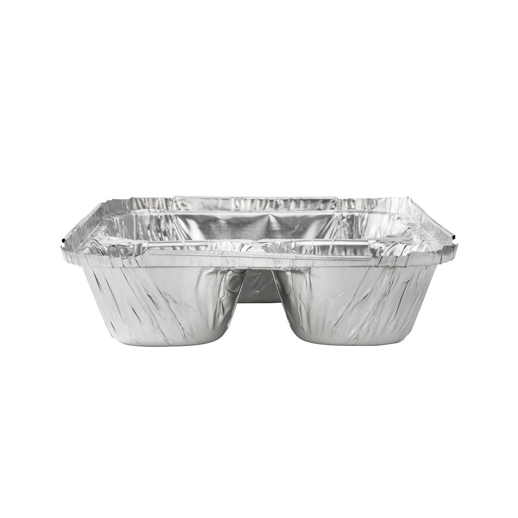 Foil Lux 23 oz Rectangle Silver Aluminum Take Out Tray - 3-Compartment - 8 1/2" x 6 1/2" x 1 3/4" - 100 count box
