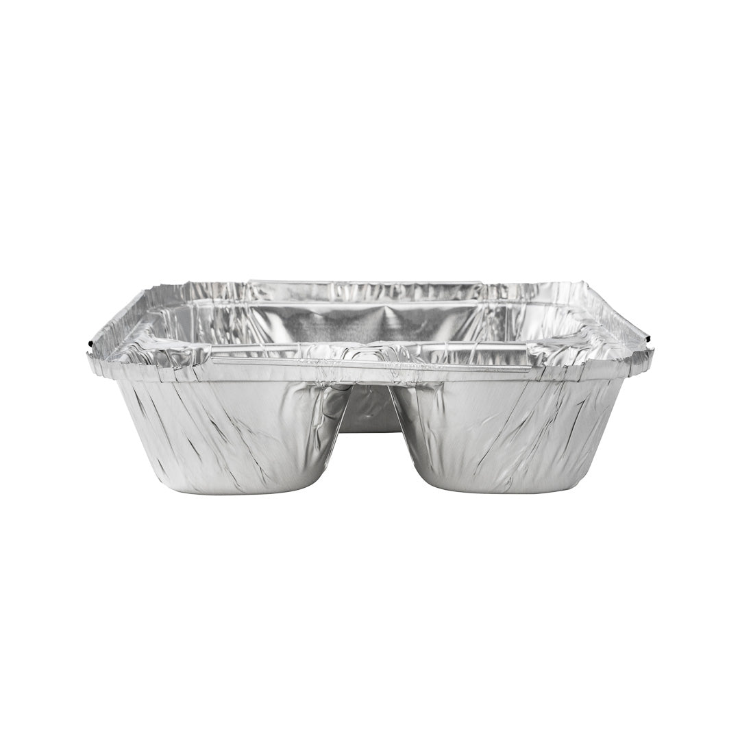 Foil Lux 23 oz Rectangle Silver Aluminum Take Out Tray - 3-Compartment - 8 1/2" x 6 1/2" x 1 3/4" - 100 count box