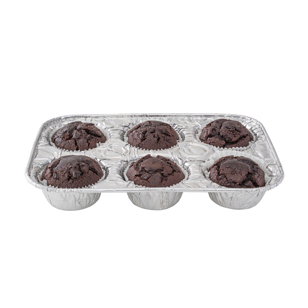 Pastry Tek Silver Aluminum Cupcake / Muffin Pan - 6-Compartment - 9 1/2" x 6 1/2" x 1 1/2" - 25 count box