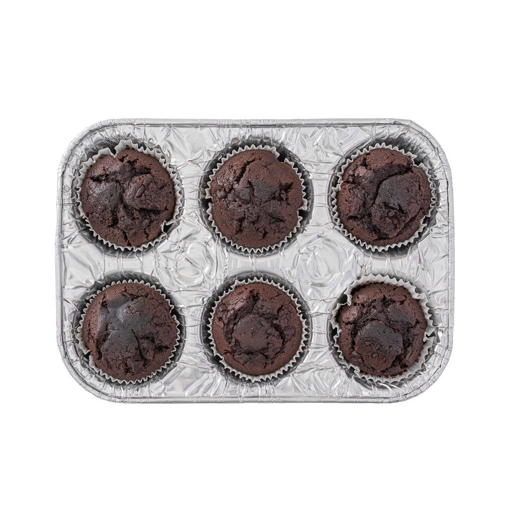 Pastry Tek Silver Aluminum Cupcake / Muffin Pan - 6-Compartment - 9 1/2" x 6 1/2" x 1 1/2" - 25 count box