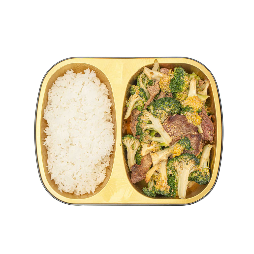 Foil Lux 28 oz Rectangle Black and Gold Aluminum Container - 2-Compartment - 9" x 7" x 1 1/2" - 100 count box