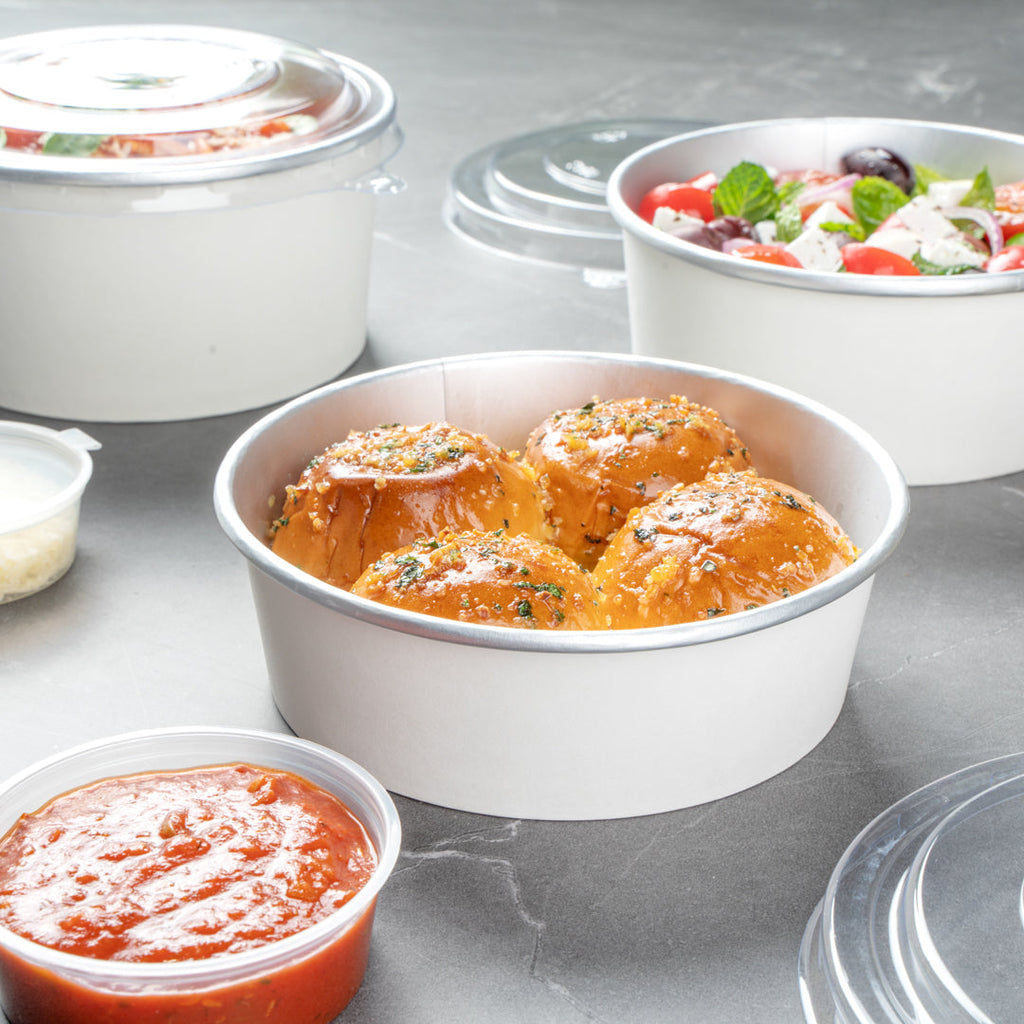 Foil Lux 17 oz White Paper Take Out Container - with Foil Interior - 6" x 6" x 1 3/4" - 200 count box