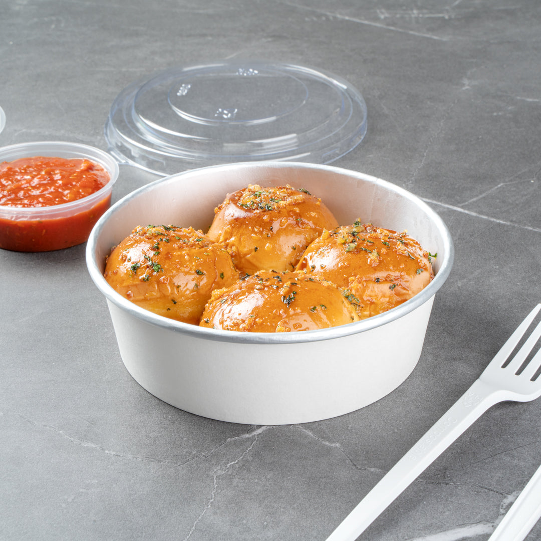 Foil Lux 17 oz White Paper Take Out Container - with Foil Interior - 6" x 6" x 1 3/4" - 50 count box
