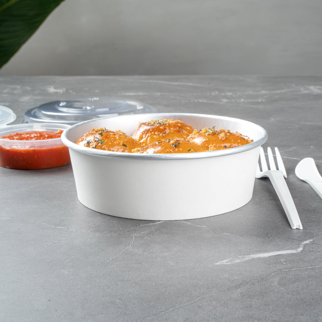 Foil Lux 17 oz White Paper Take Out Container - with Foil Interior - 6" x 6" x 1 3/4" - 50 count box