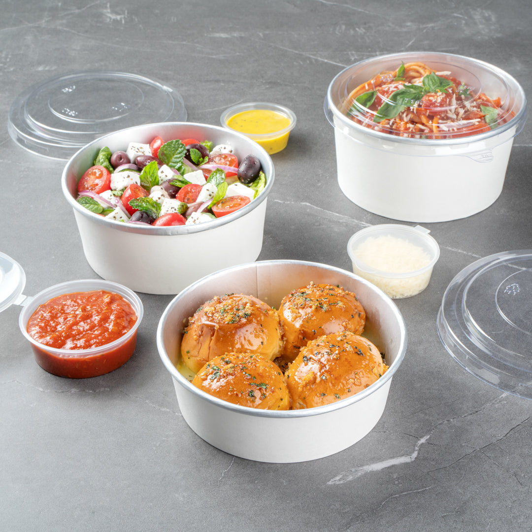Foil Lux 17 oz White Paper Take Out Container - with Foil Interior - 6" x 6" x 1 3/4" - 200 count box