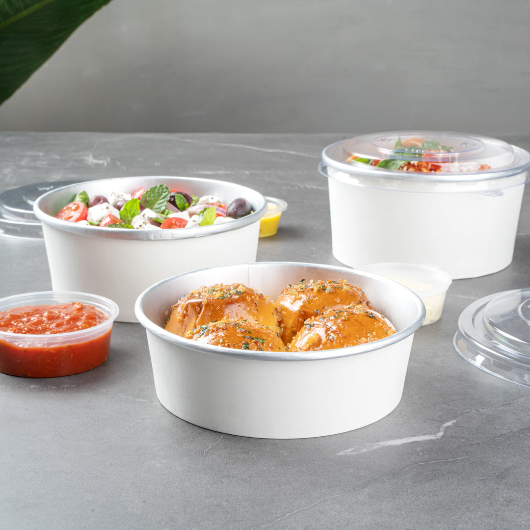 Foil Lux 17 oz White Paper Take Out Container - with Foil Interior - 6" x 6" x 1 3/4" - 200 count box