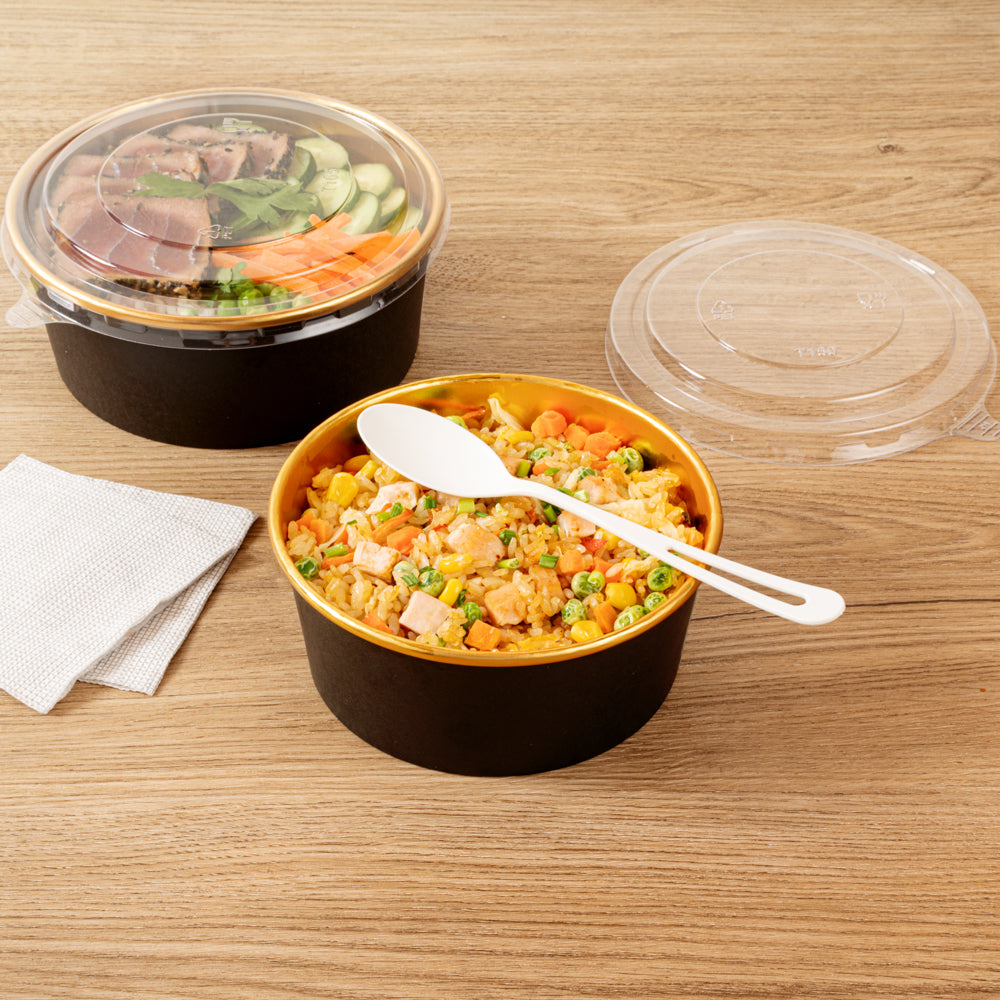Foil Lux 25 oz Black And Gold Paper Take Out Container - with Foil Interior - 6" x 6" x 2 1/4" - 200 count box