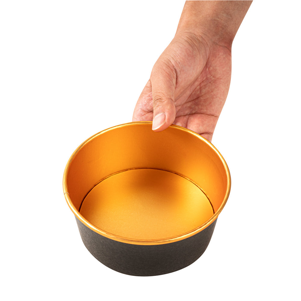 Foil Lux 25 oz Black And Gold Paper Take Out Container - with Foil Interior - 6" x 6" x 2 1/4" - 200 count box