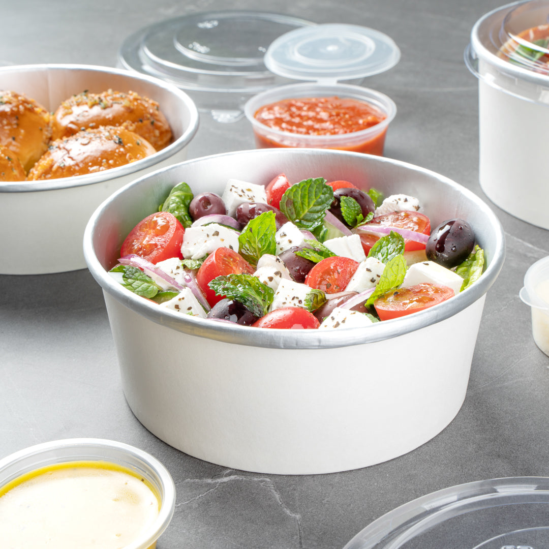 Foil Lux 25 oz White Paper Take Out Container - with Foil Interior - 6" x 6" x 2 1/4" - 200 count box