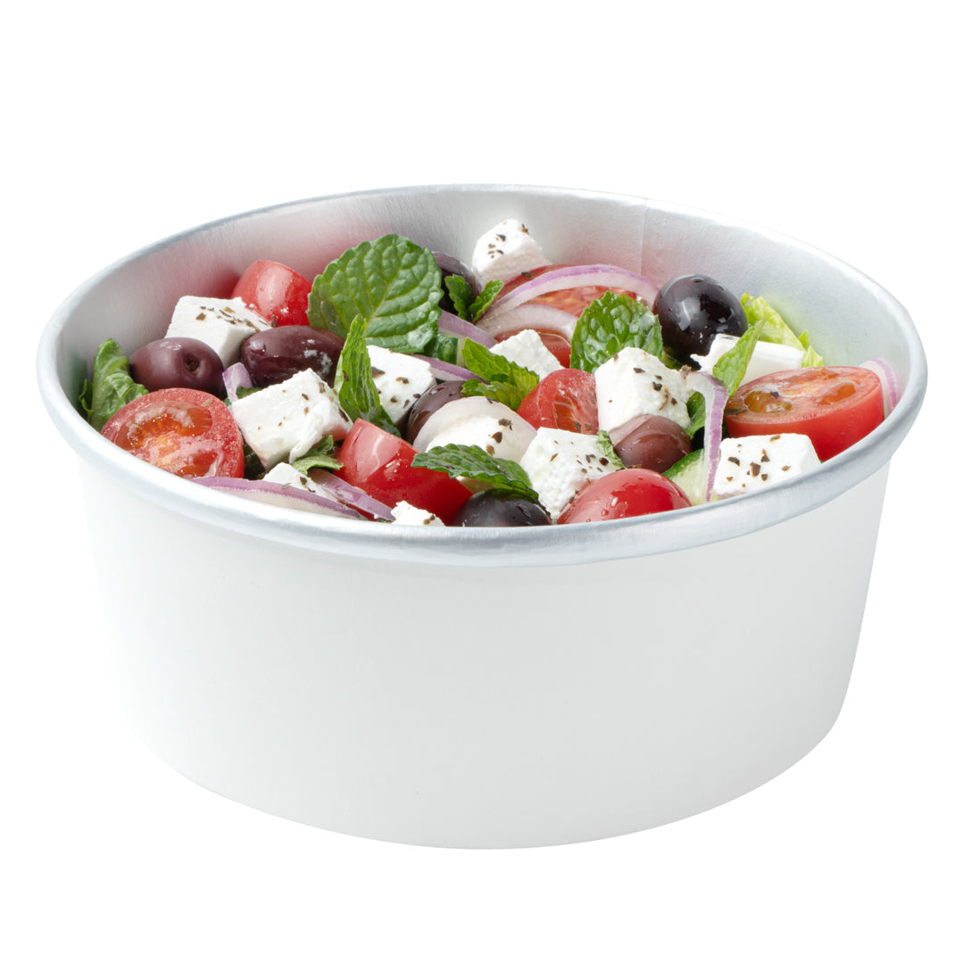 Foil Lux 25 oz White Paper Take Out Container - with Foil Interior - 6" x 6" x 2 1/4" - 50 count box