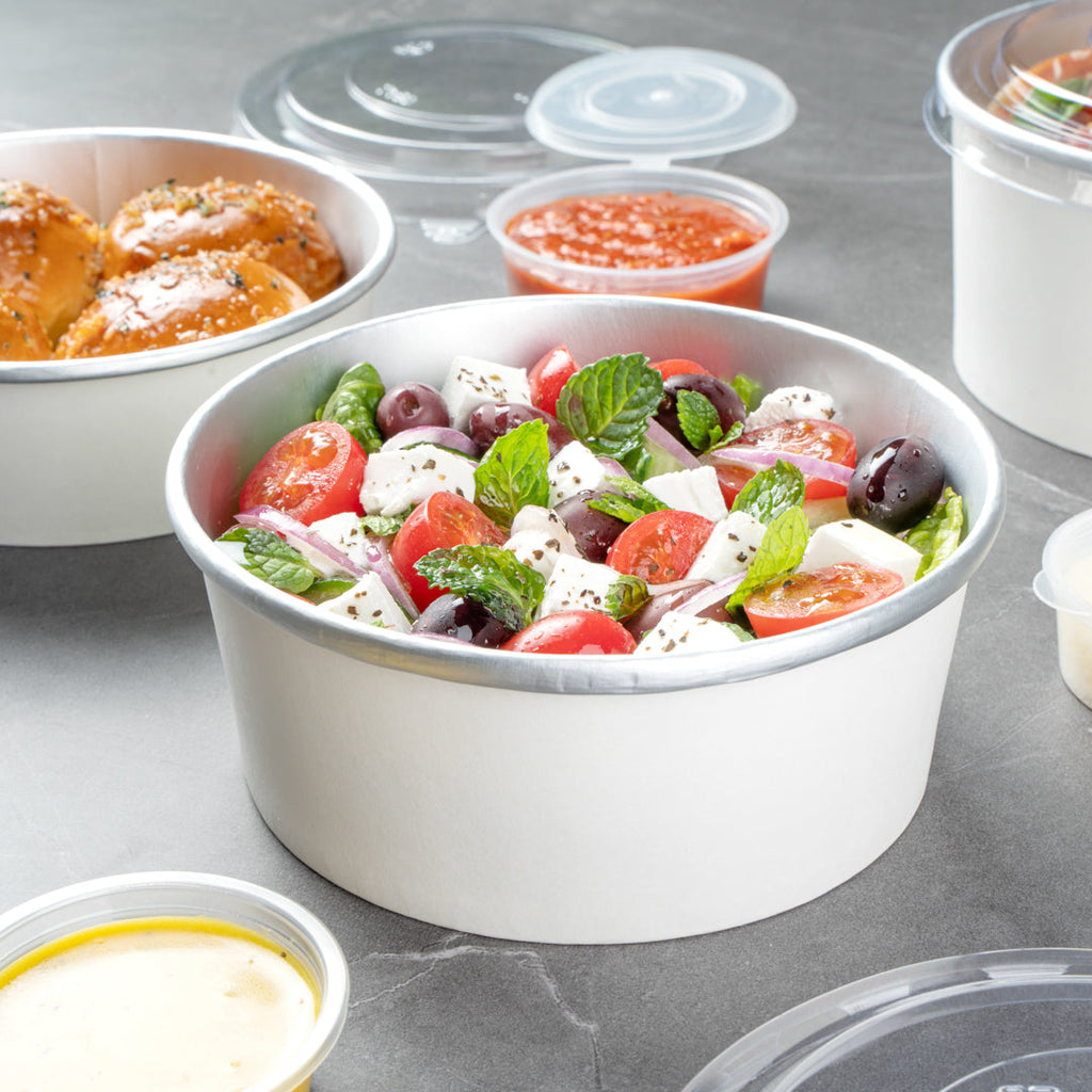 Foil Lux 25 oz White Paper Take Out Container - with Foil Interior - 6" x 6" x 2 1/4" - 50 count box