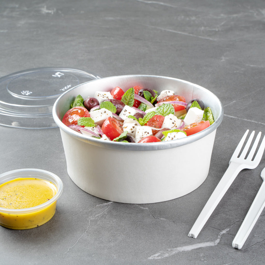 Foil Lux 25 oz White Paper Take Out Container - with Foil Interior - 6" x 6" x 2 1/4" - 50 count box