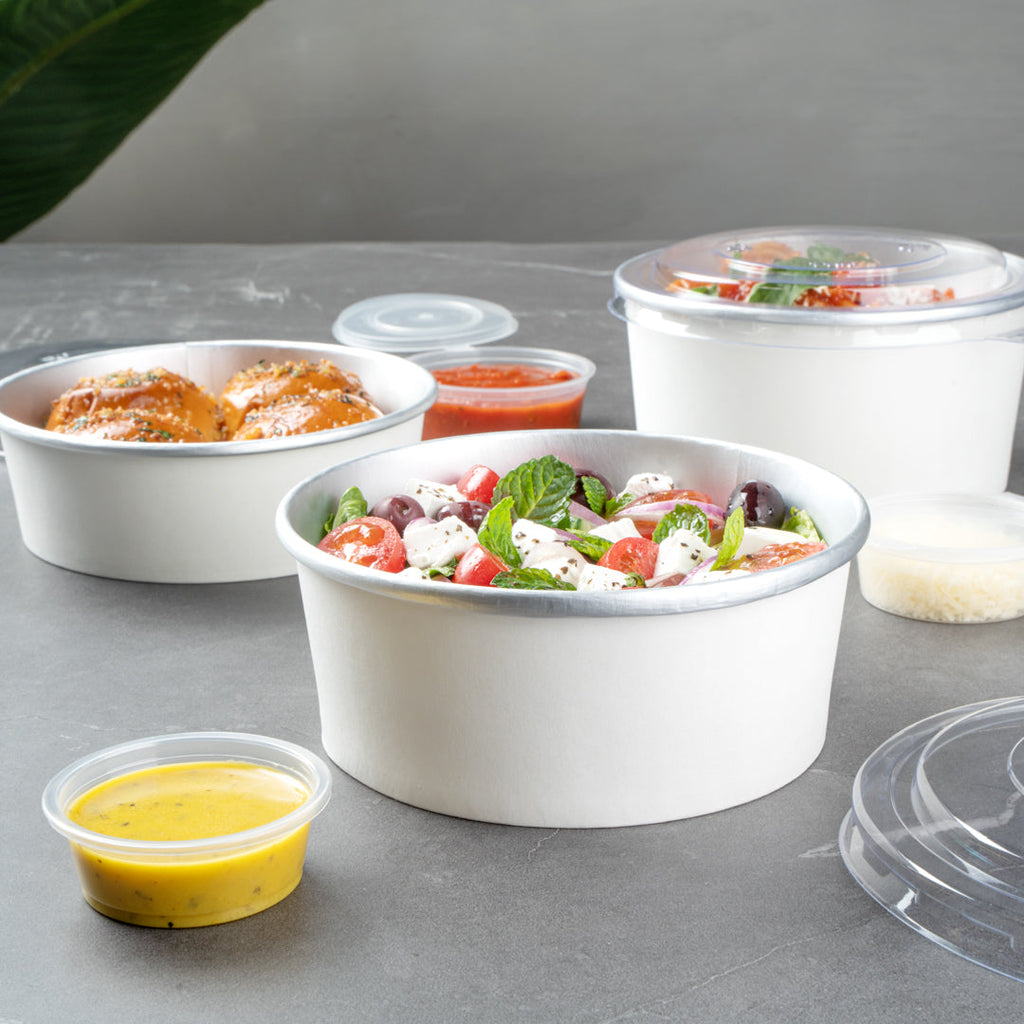 Foil Lux 25 oz White Paper Take Out Container - with Foil Interior - 6" x 6" x 2 1/4" - 50 count box