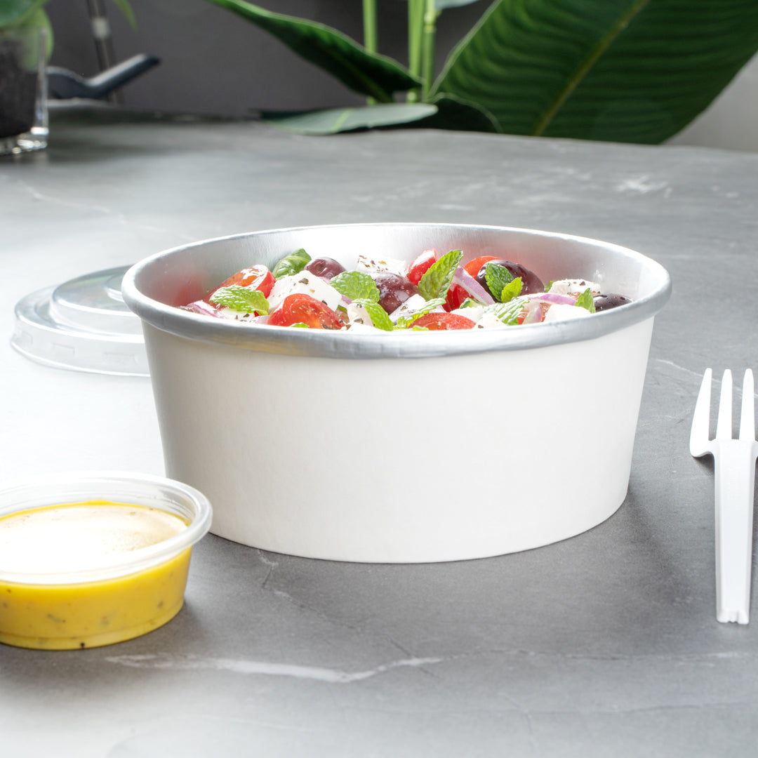 Foil Lux 25 oz White Paper Take Out Container - with Foil Interior - 6" x 6" x 2 1/4" - 200 count box