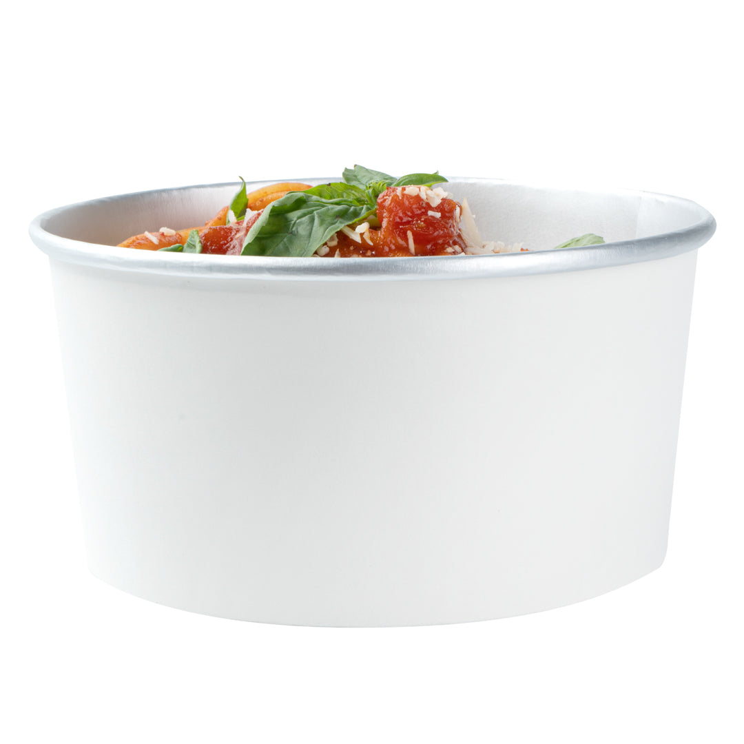 Foil Lux 33 oz White Paper Take Out Container - with Foil Interior - 6" x 6" x 3" - 50 count box