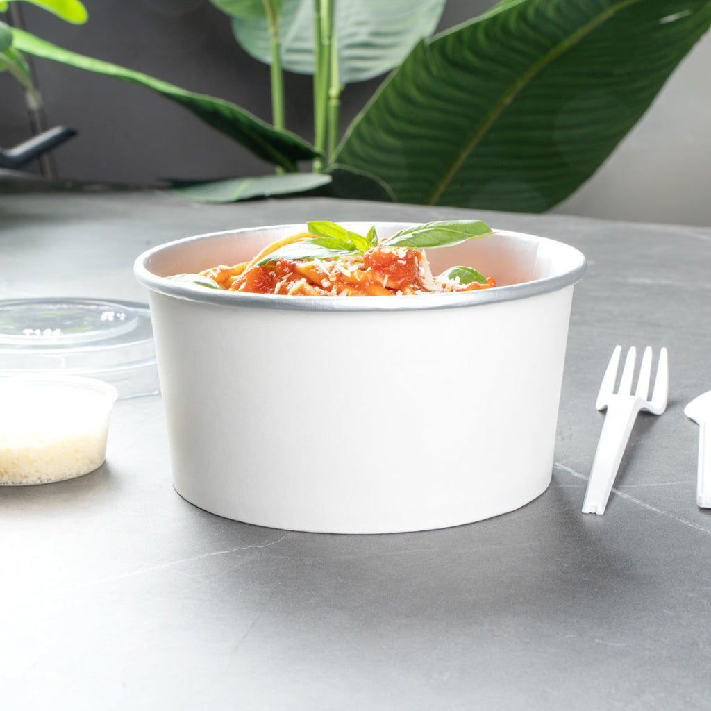 Foil Lux 33 oz White Paper Take Out Container - with Foil Interior - 6" x 6" x 3" - 50 count box