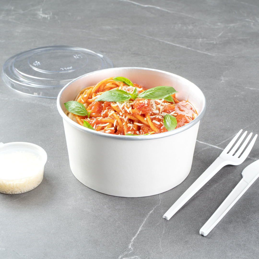 Foil Lux 33 oz White Paper Take Out Container - with Foil Interior - 6" x 6" x 3" - 50 count box