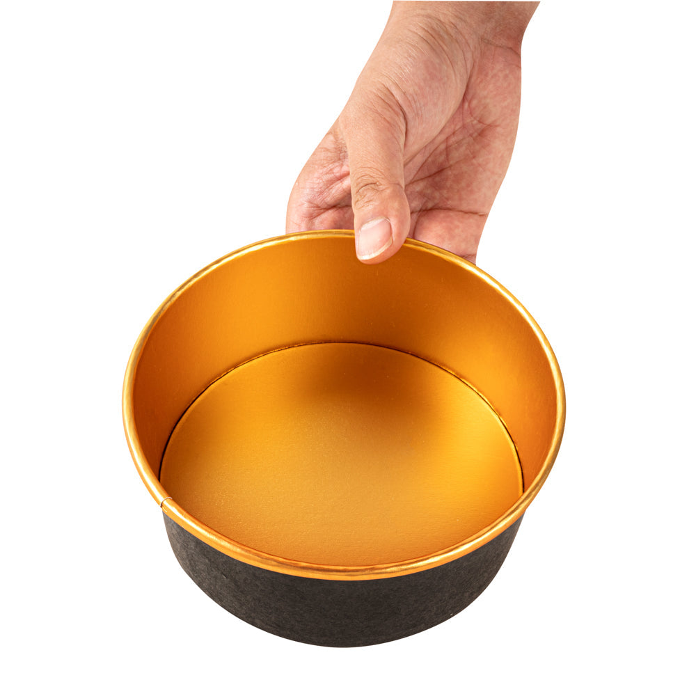 Foil Lux 37 oz Black And Gold Paper Take Out Container - with Foil Interior - 6 1/2" x 6 1/2" x 2 1/2" - 50 count box