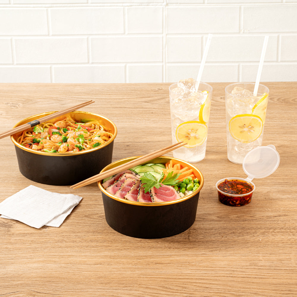 Foil Lux 37 oz Black And Gold Paper Take Out Container - with Foil Interior - 6 1/2" x 6 1/2" x 2 1/2" - 50 count box