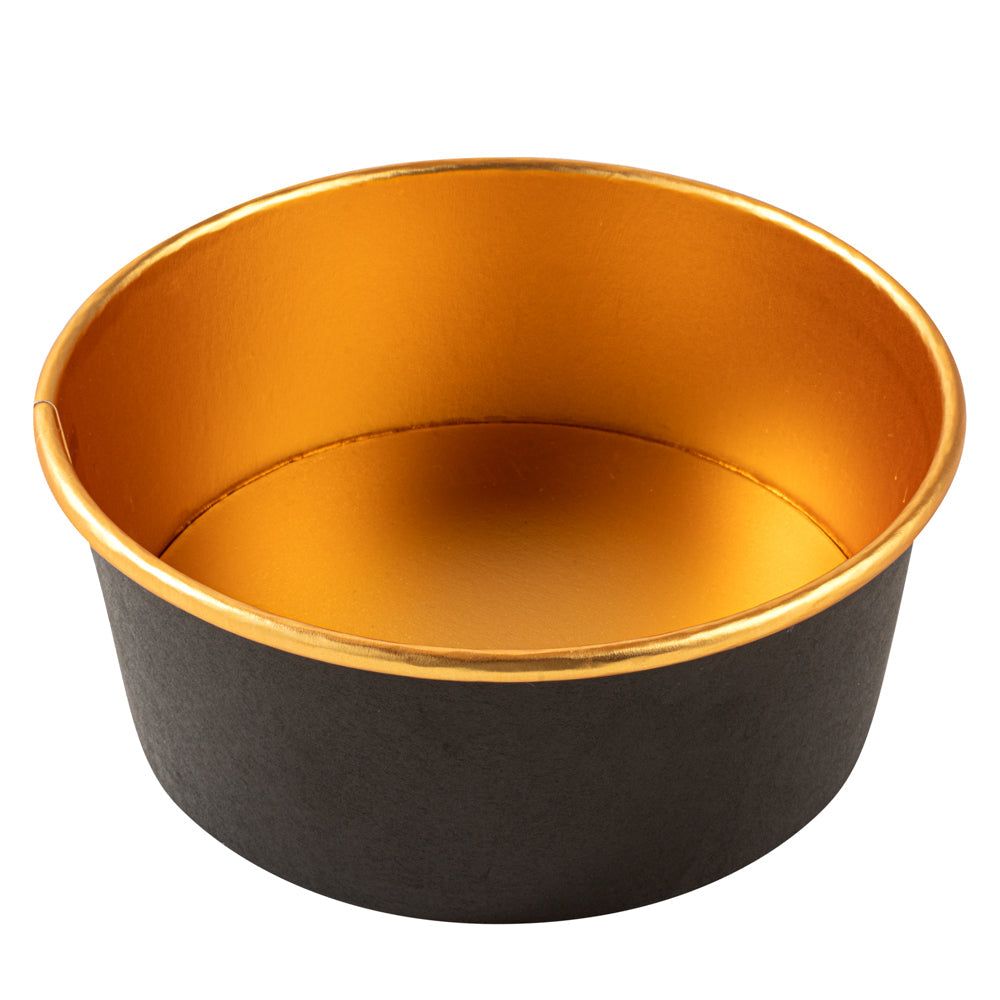 Foil Lux 37 oz Black And Gold Paper Take Out Container - with Foil Interior - 6 1/2" x 6 1/2" x 2 1/2" - 200 count box