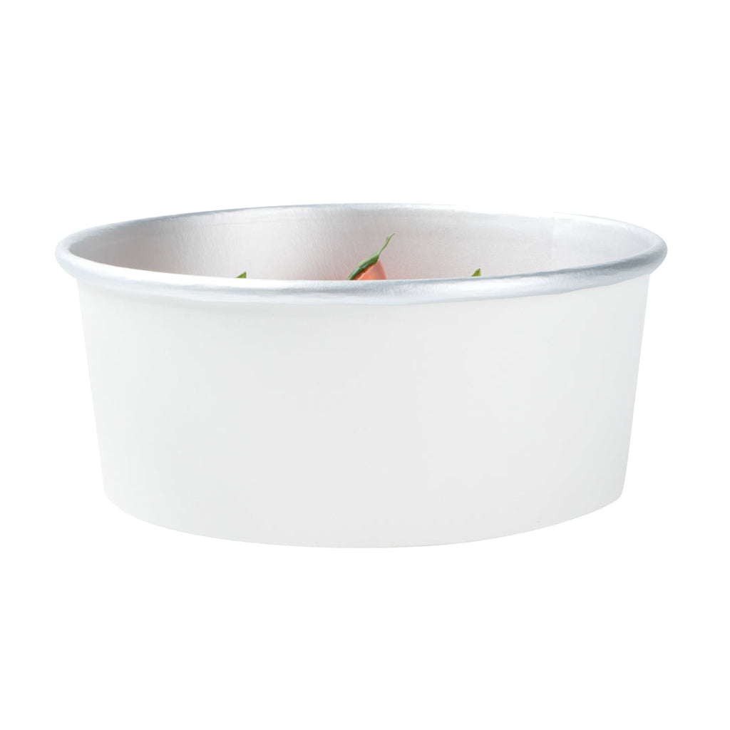 Foil Lux 37 oz White Paper Take Out Container - with Foil Interior - 6 1/2" x 6 1/2" x 2 1/2" - 50 count box