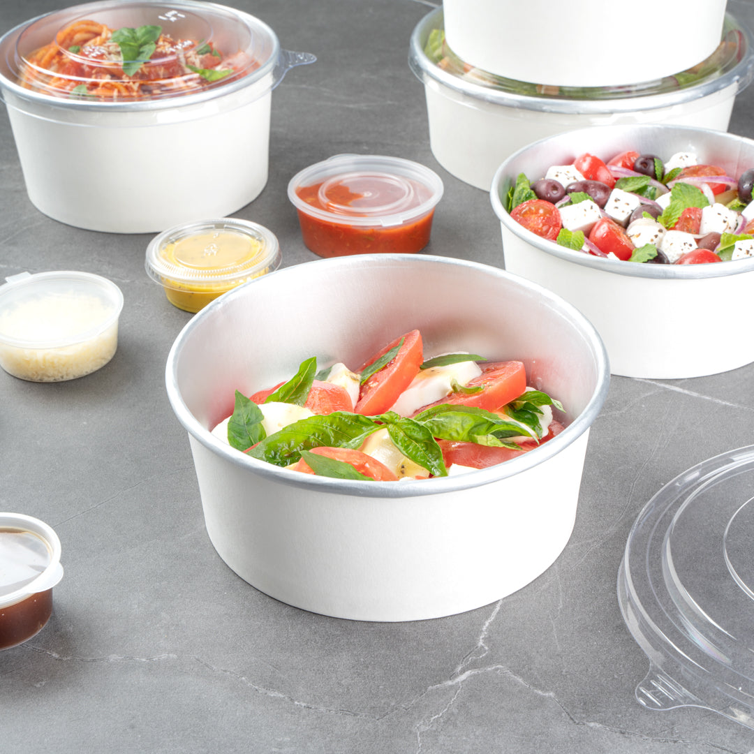 Foil Lux 37 oz White Paper Take Out Container - with Foil Interior - 6 1/2" x 6 1/2" x 2 1/2" - 200 count box