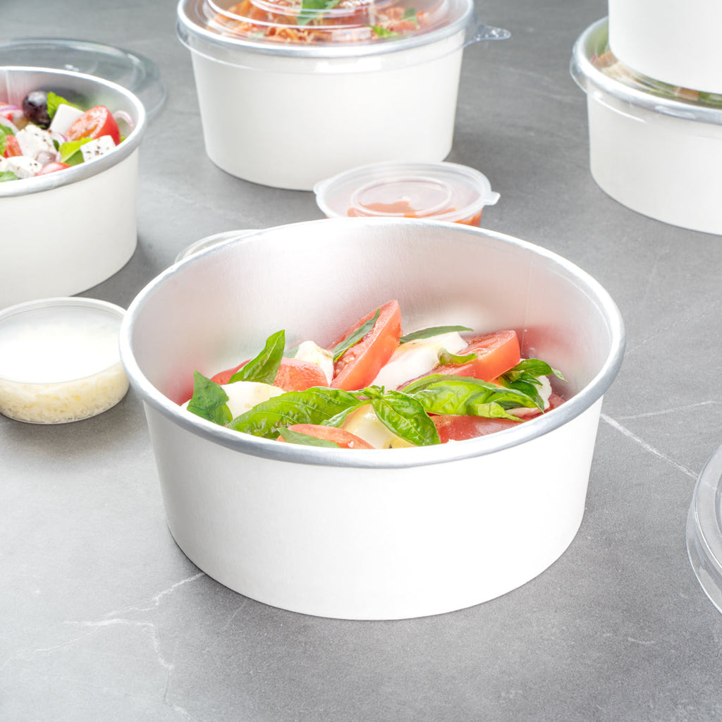 Foil Lux 37 oz White Paper Take Out Container - with Foil Interior - 6 1/2" x 6 1/2" x 2 1/2" - 200 count box