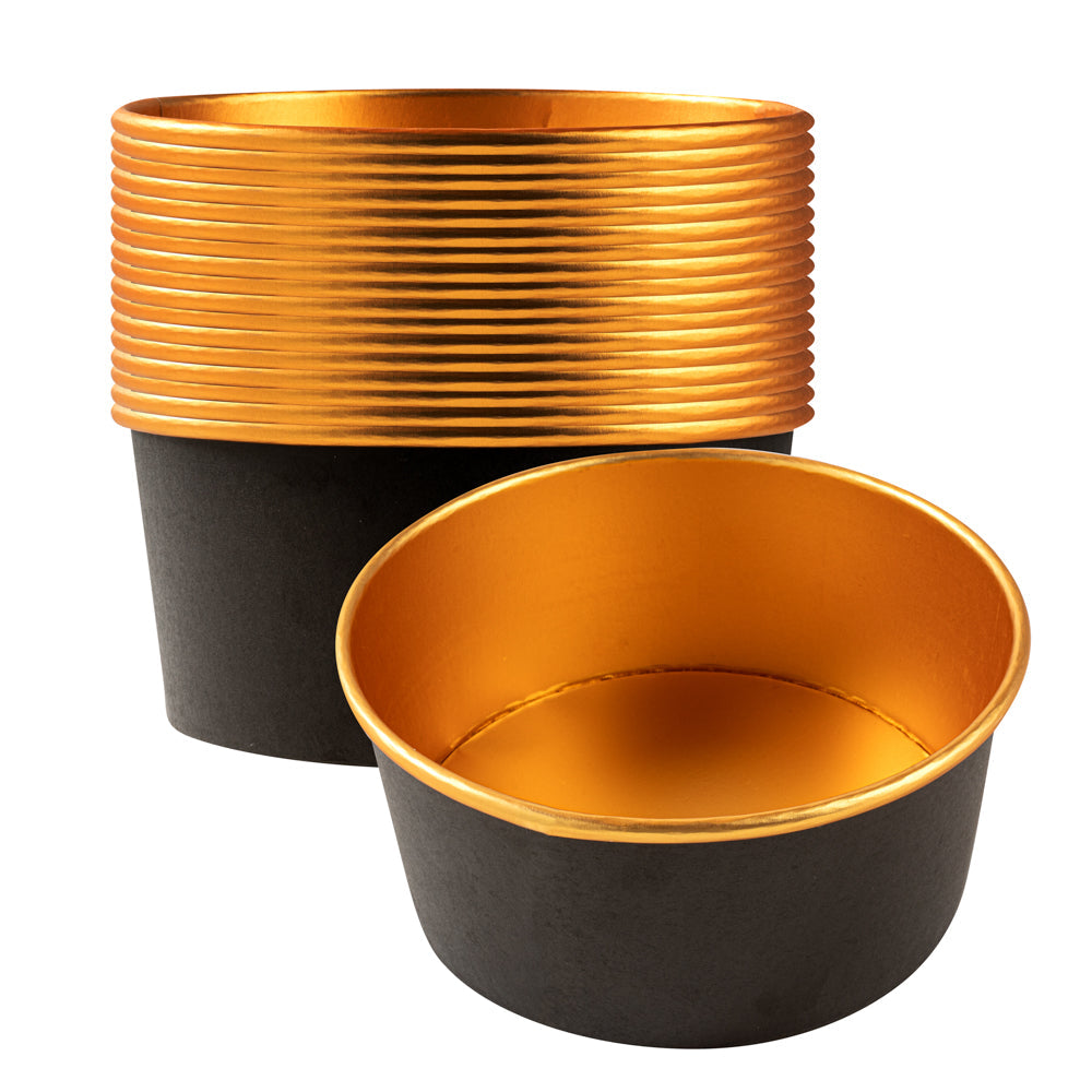 Foil Lux 42 oz Black And Gold Paper Take Out Container - with Foil Interior - 6 1/2" x 6 1/2" x 3" - 50 count box