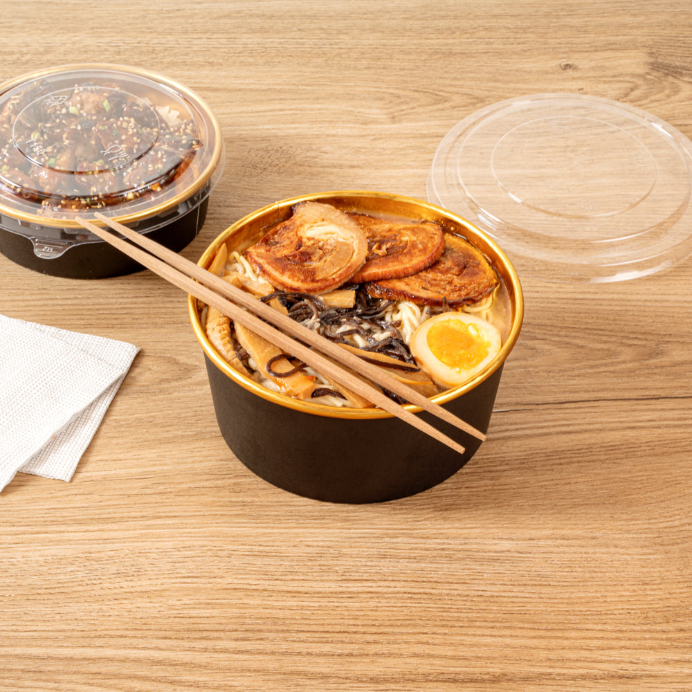 Foil Lux 42 oz Black And Gold Paper Take Out Container - with Foil Interior - 6 1/2" x 6 1/2" x 3" - 50 count box