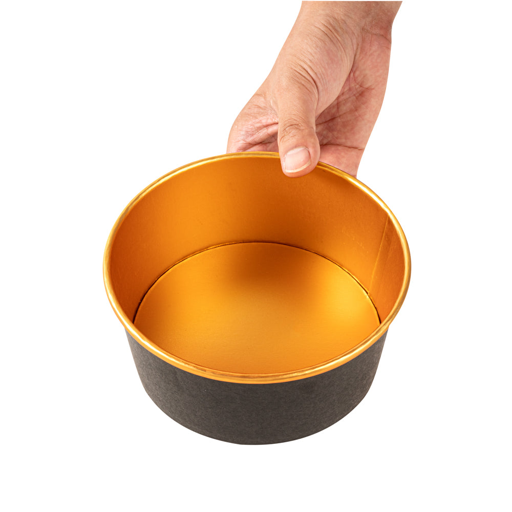 Foil Lux 42 oz Black And Gold Paper Take Out Container - with Foil Interior - 6 1/2" x 6 1/2" x 3" - 200 count box