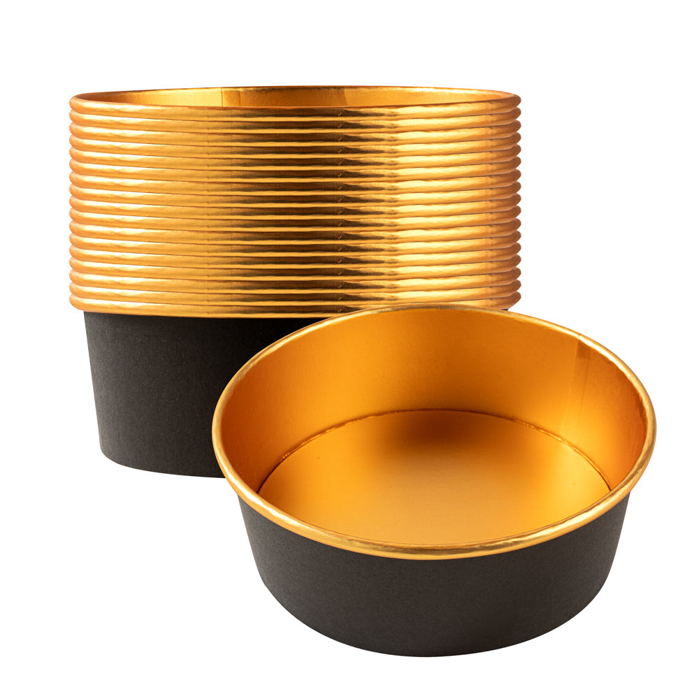 Foil Lux 45 oz Black And Gold Paper Take Out Container - with Foil Interior - 7 1/4" x 7 1/4" x 2 1/2" - 50 count box
