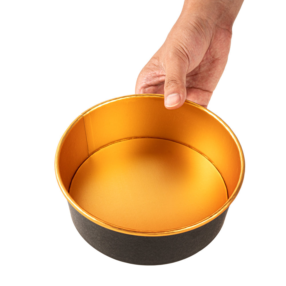 Foil Lux 45 oz Black And Gold Paper Take Out Container - with Foil Interior - 7 1/4" x 7 1/4" x 2 1/2" - 200 count box