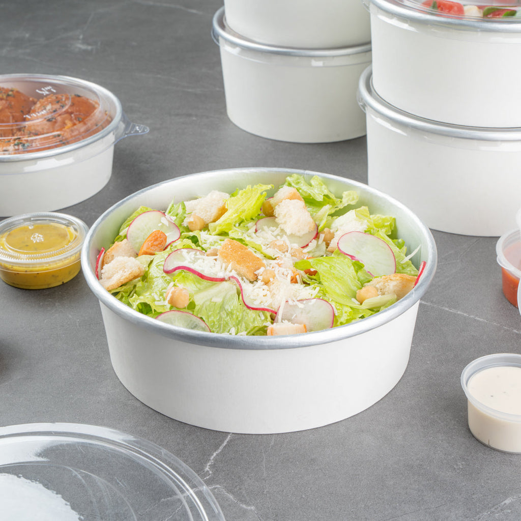 Foil Lux 45 oz White Paper Take Out Container - with Foil Interior - 7 1/4" x 7 1/4" x 2 1/2" - 200 count box