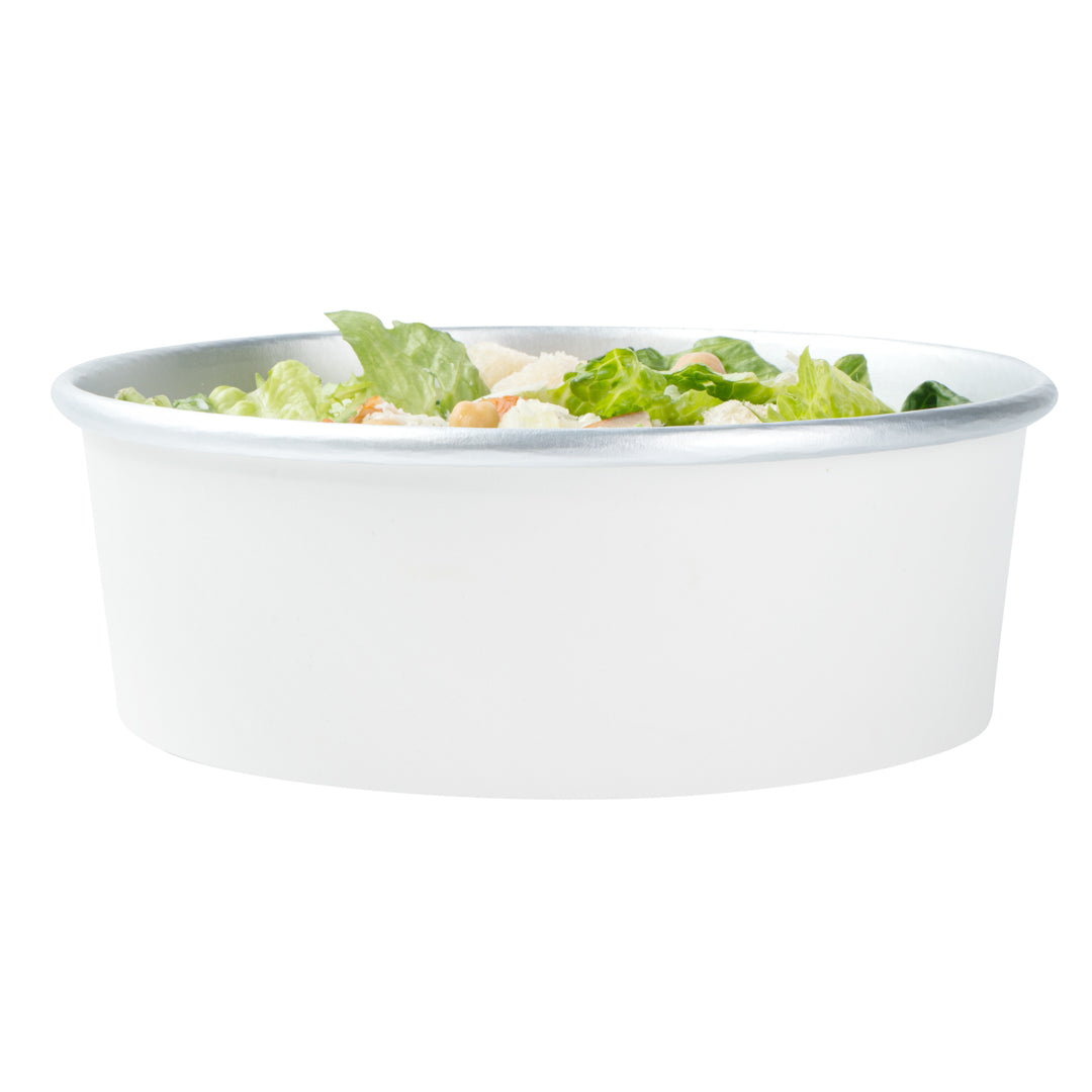 Foil Lux 45 oz White Paper Take Out Container - with Foil Interior - 7 1/4" x 7 1/4" x 2 1/2" - 50 count box