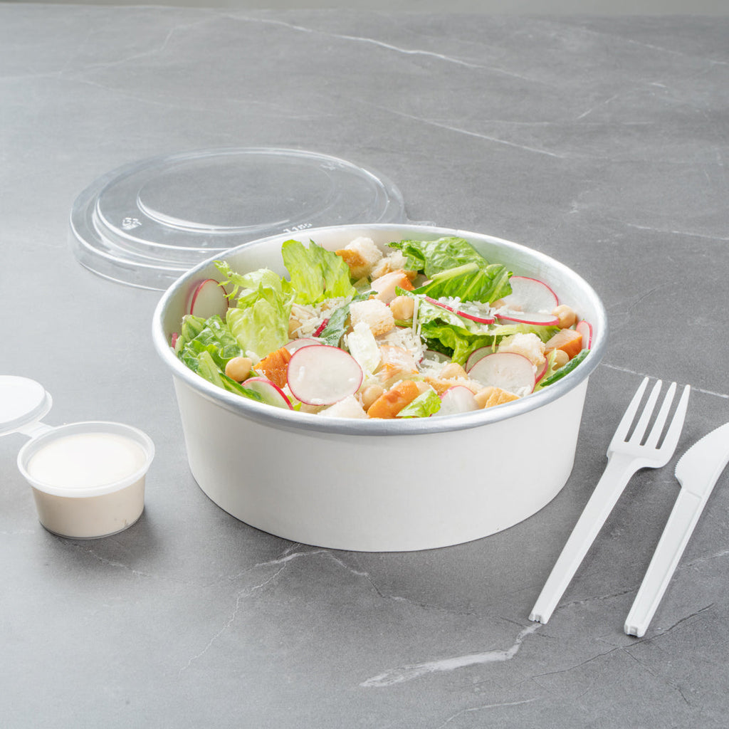 Foil Lux 45 oz White Paper Take Out Container - with Foil Interior - 7 1/4" x 7 1/4" x 2 1/2" - 50 count box