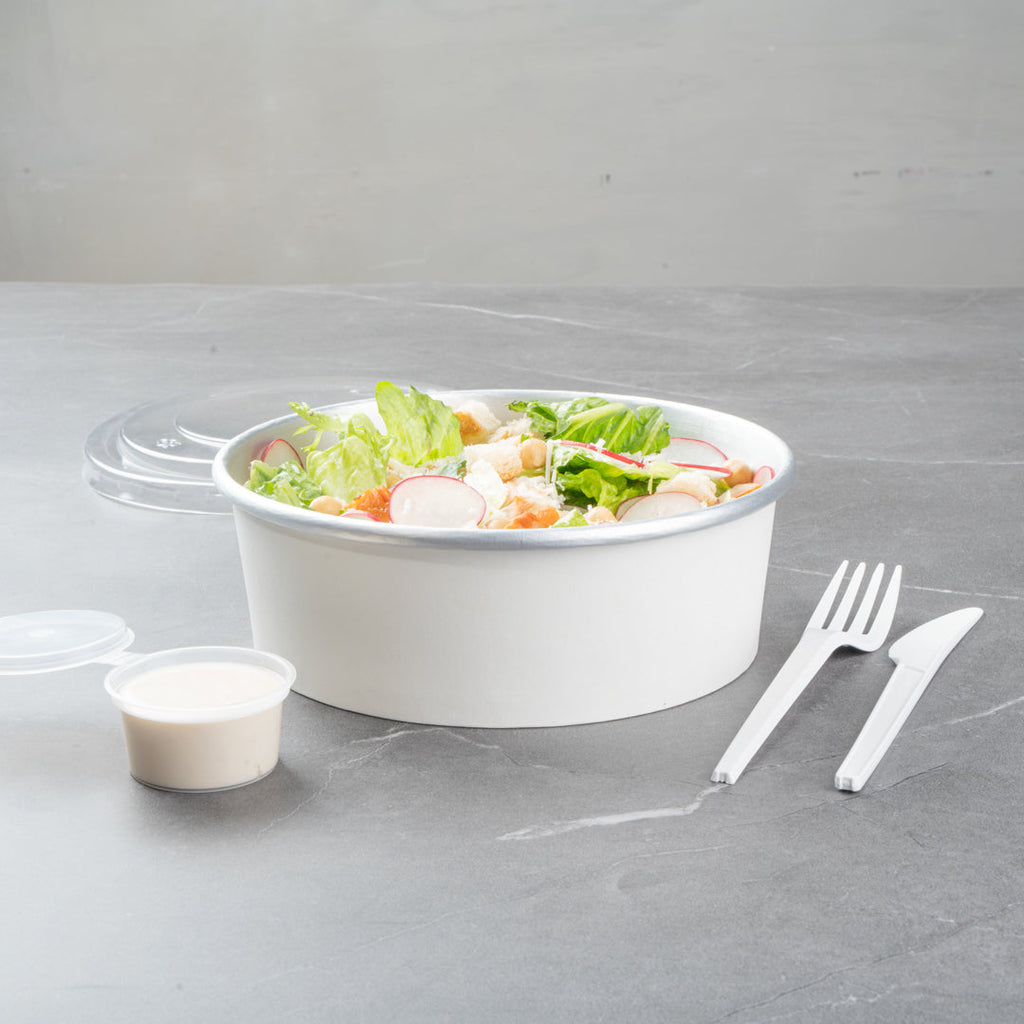 Foil Lux 45 oz White Paper Take Out Container - with Foil Interior - 7 1/4" x 7 1/4" x 2 1/2" - 50 count box