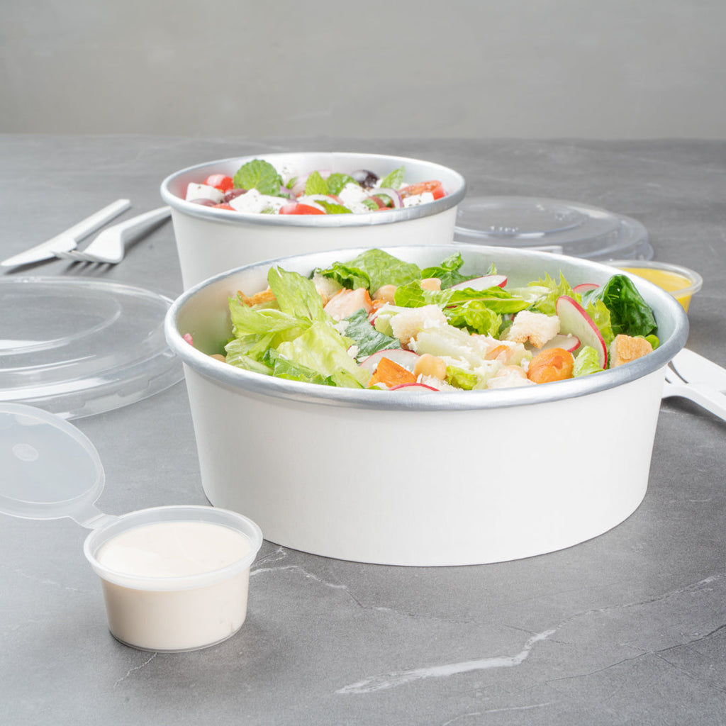Foil Lux 45 oz White Paper Take Out Container - with Foil Interior - 7 1/4" x 7 1/4" x 2 1/2" - 50 count box