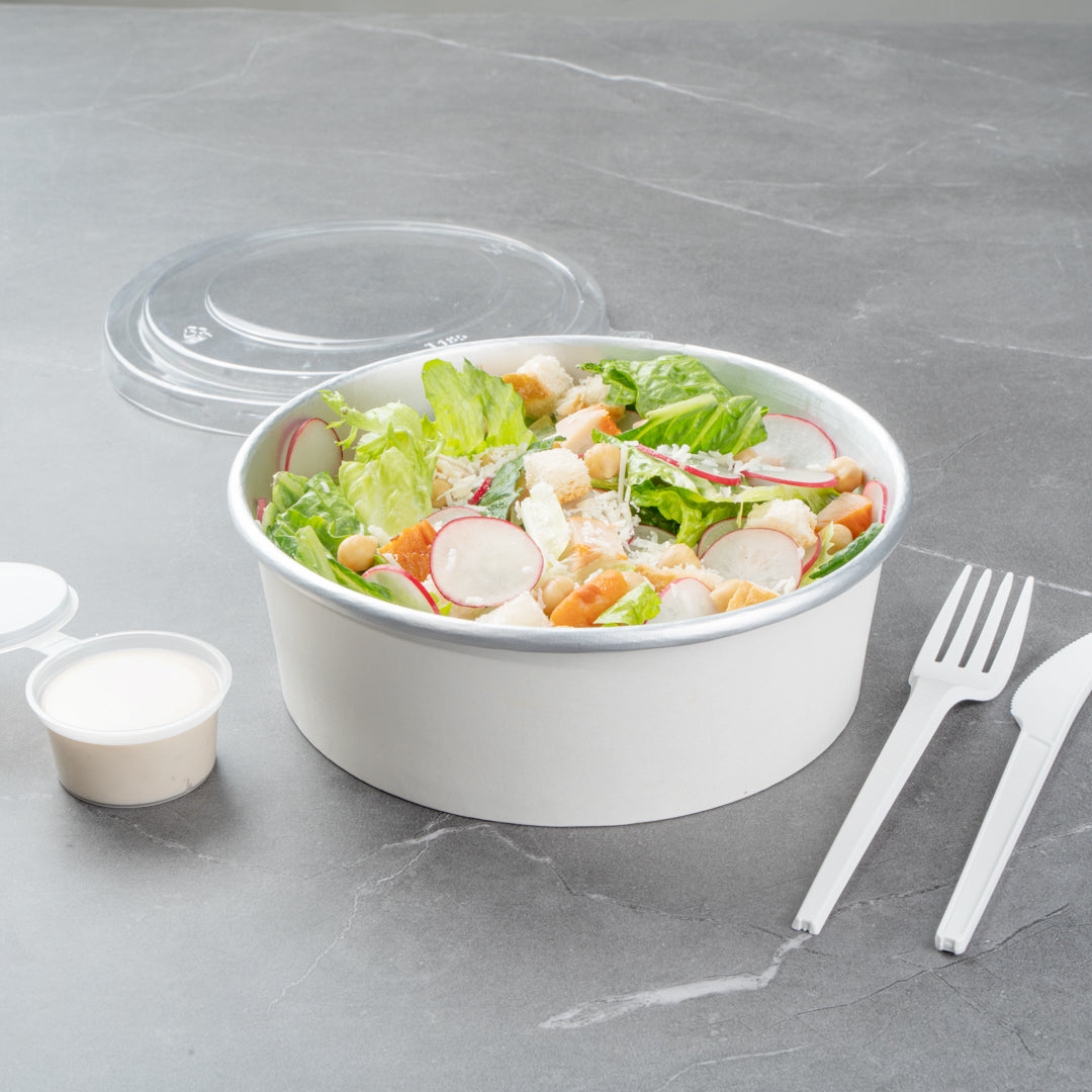 Foil Lux 45 oz White Paper Take Out Container - with Foil Interior - 7 1/4" x 7 1/4" x 2 1/2" - 200 count box