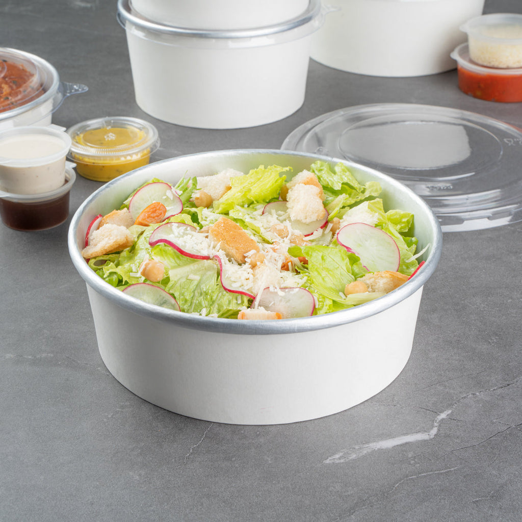 Foil Lux 45 oz White Paper Take Out Container - with Foil Interior - 7 1/4" x 7 1/4" x 2 1/2" - 200 count box
