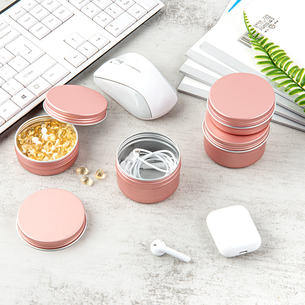 Chef 101 4 oz Round Rose Gold Tin Container - with Screw Lid - 10 count box