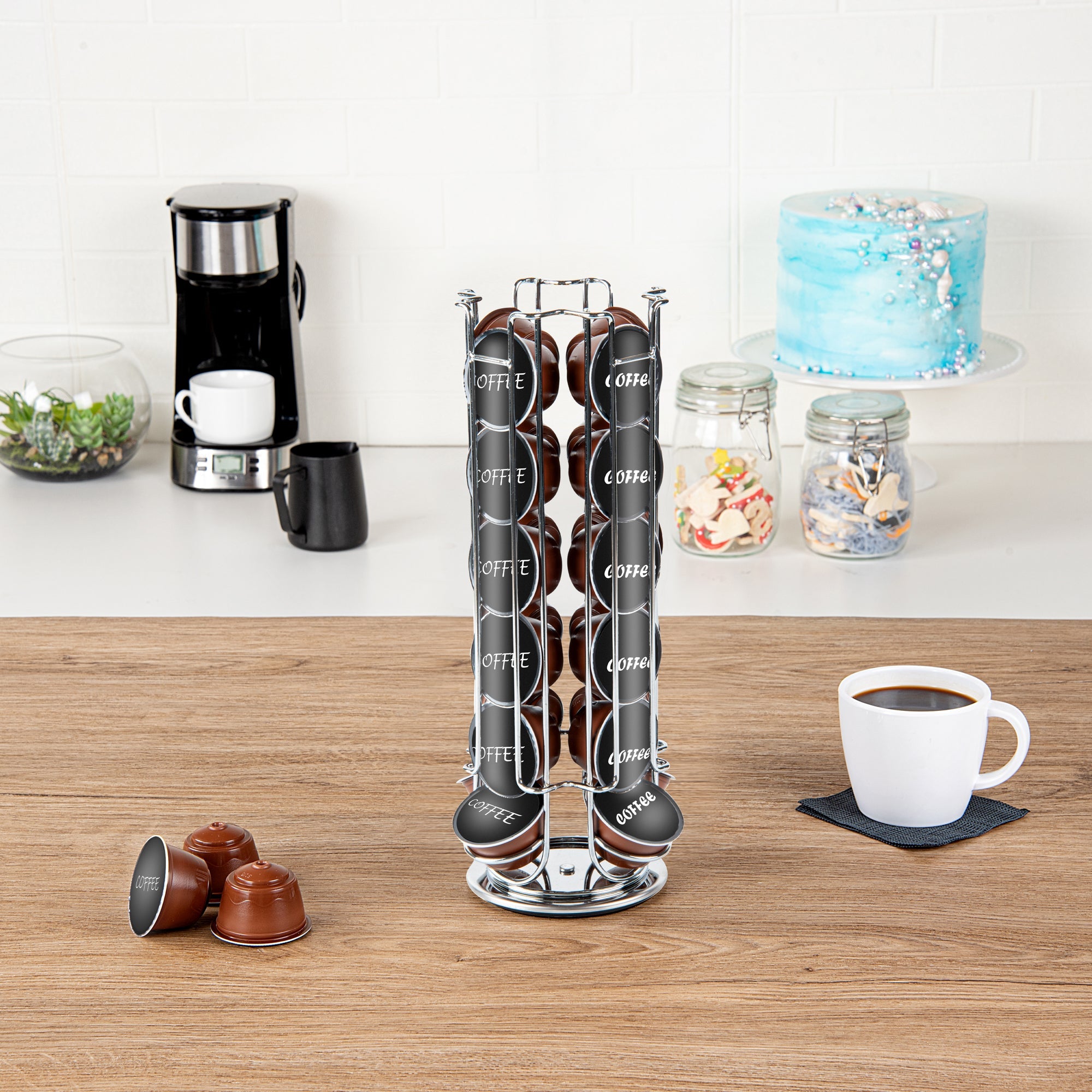 Restpresso Iron Coffee Pod / Capsule Holder - Revolving, Holds 24 Dolce Gusto Pods - 5 1/2" x 5 1/2" x 13" - 1 count box