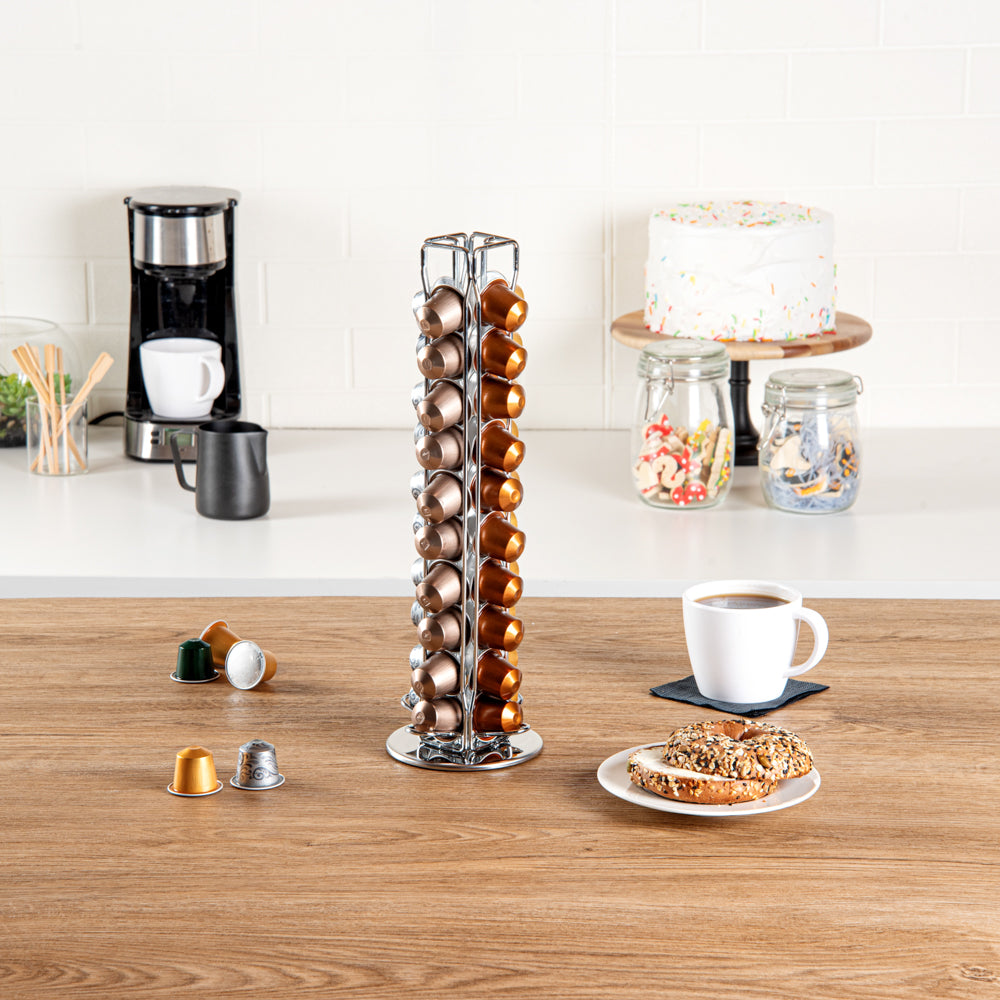 Restpresso Iron Coffee Pod / Capsule Holder - Revolving, Holds 40 Nespresso Capsules - 4 1/2" x 4 1/2" x 14 1/2" - 1 count box