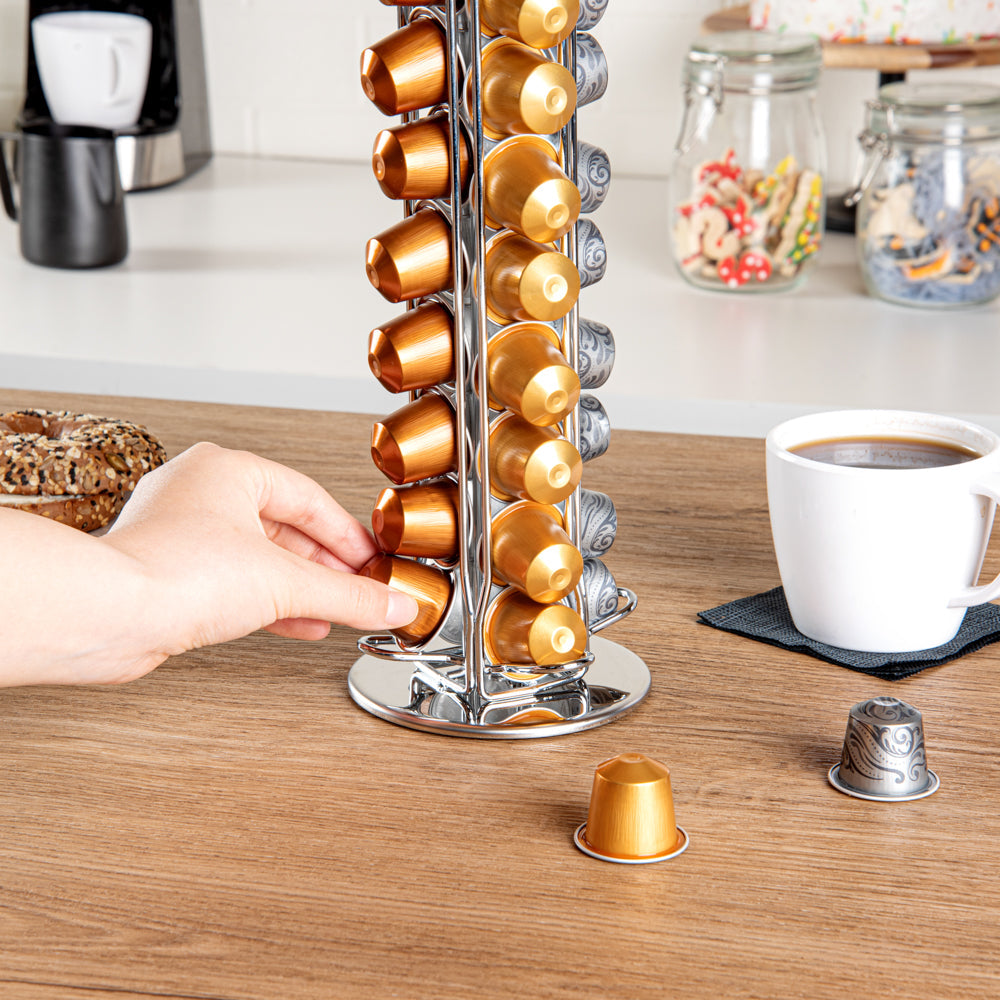 Restpresso Iron Coffee Pod / Capsule Holder - Revolving, Holds 40 Nespresso Capsules - 4 1/2" x 4 1/2" x 14 1/2" - 1 count box