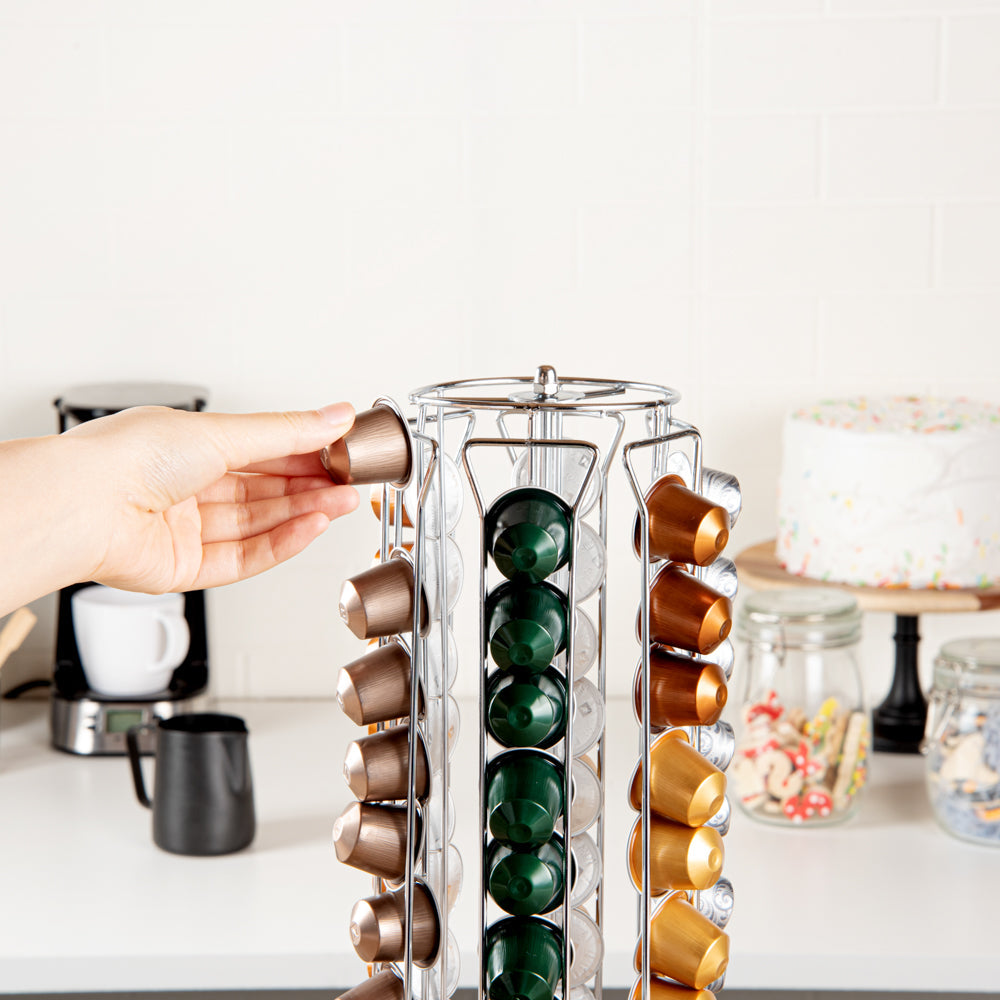 Restpresso Iron Coffee Pod / Capsule Holder - Revolving, Holds 60 Nespresso Capsules - 5" x 5" x 16 1/4" - 1 count box