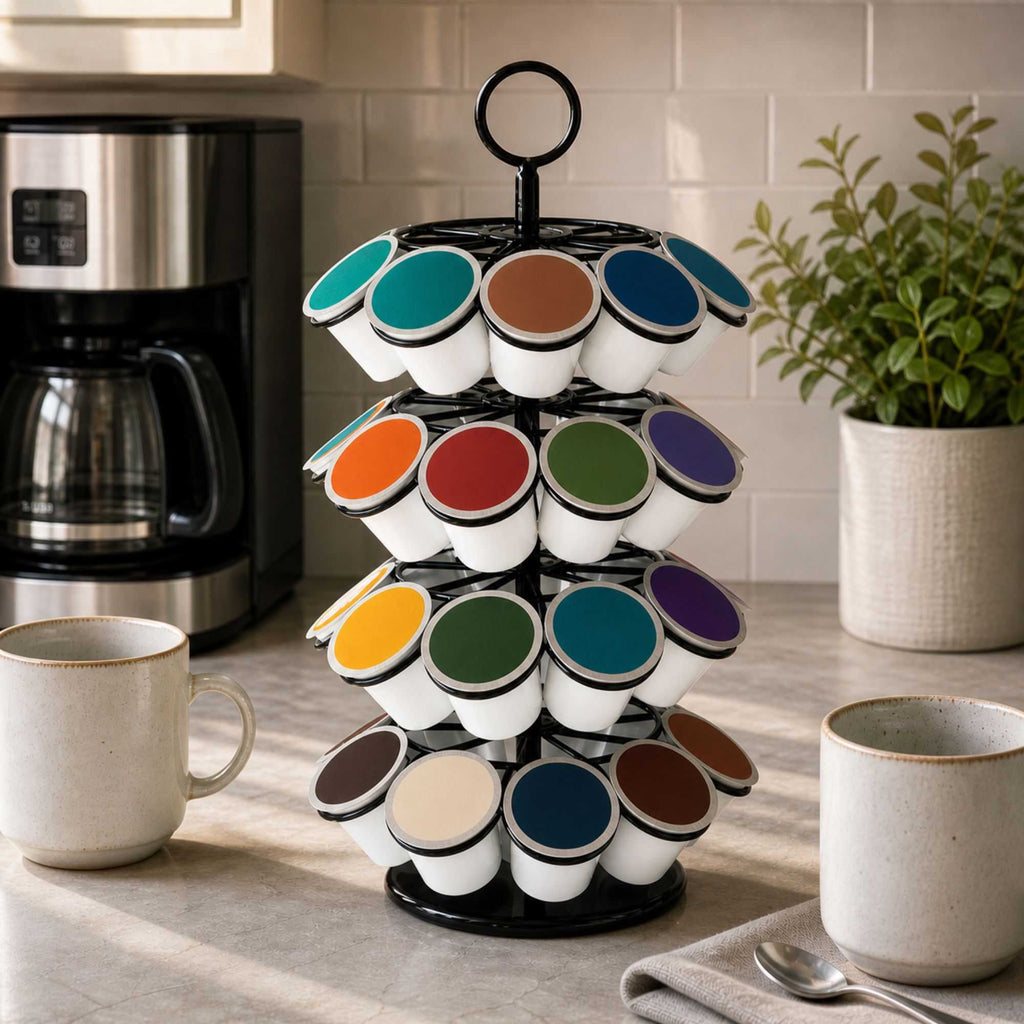 Restpresso Iron Coffee Pod / Capsule Holder - Revolving, Holds 36 K-Cups - 7 3/4" x 7 3/4" x 13 3/4" - 1 count box