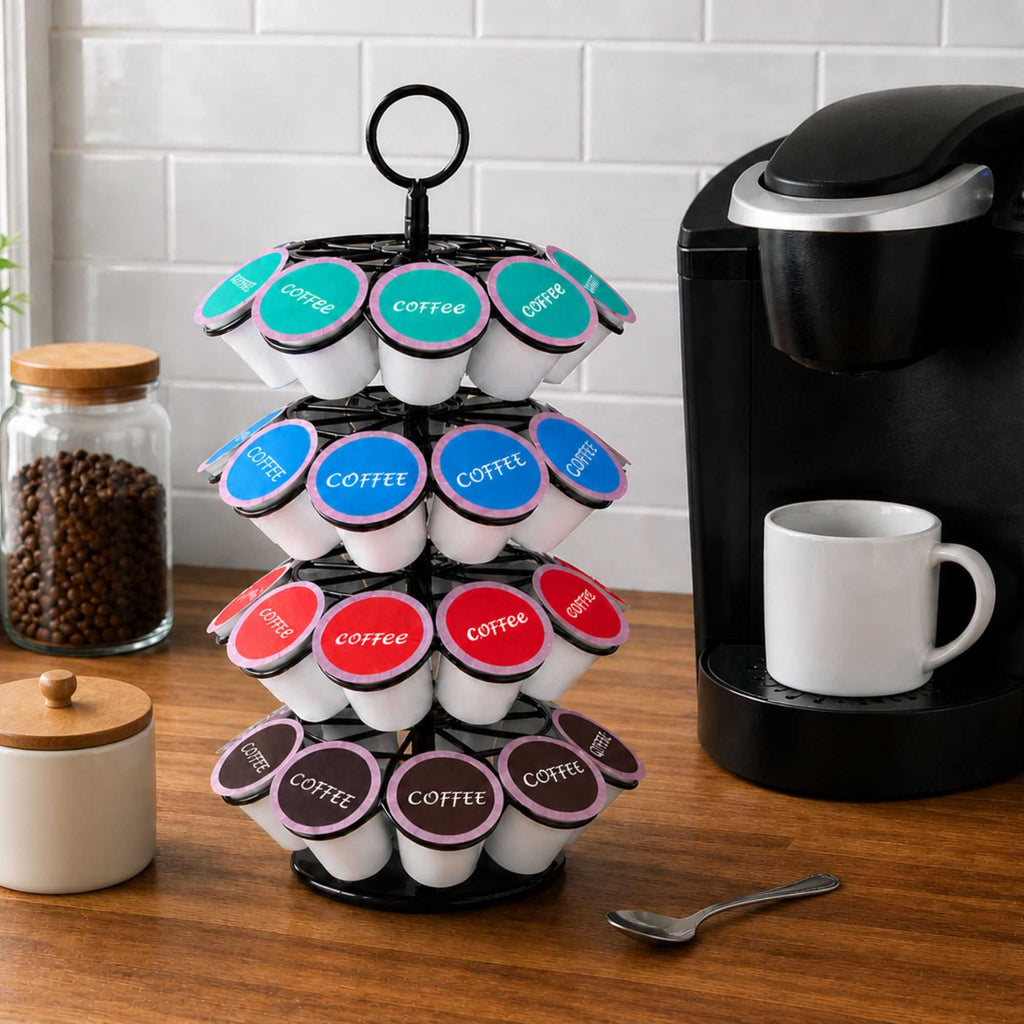 Restpresso Iron Coffee Pod / Capsule Holder - Revolving, Holds 36 K-Cups - 7 3/4" x 7 3/4" x 13 3/4" - 1 count box